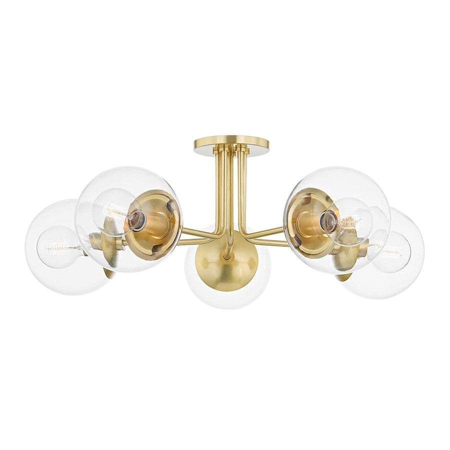 Mitzi Meadow 5 Light Semi Flush, Aged Brass/Clear - H503605-AGB