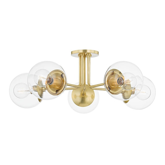 Mitzi Meadow 5 Light Semi Flush, Aged Brass/Clear - H503605-AGB