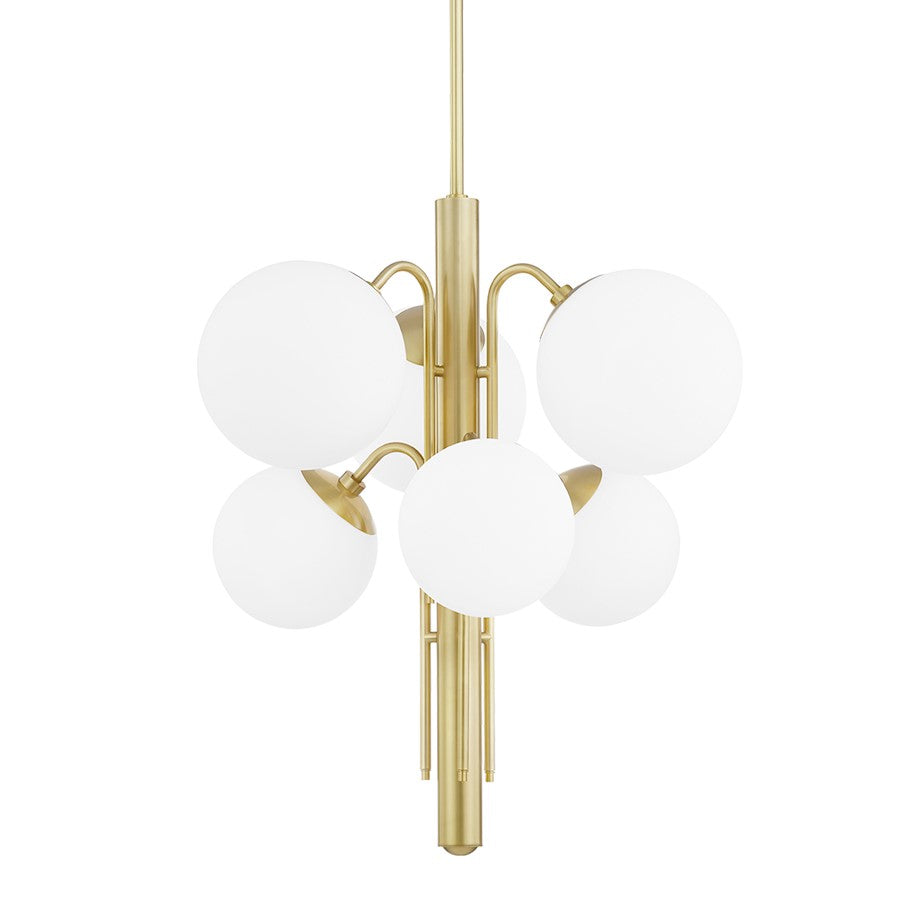 Mitzi Ingrid 6 Light, 2-Tier Chandelier, Aged Brass/Opal - H504806-AGB