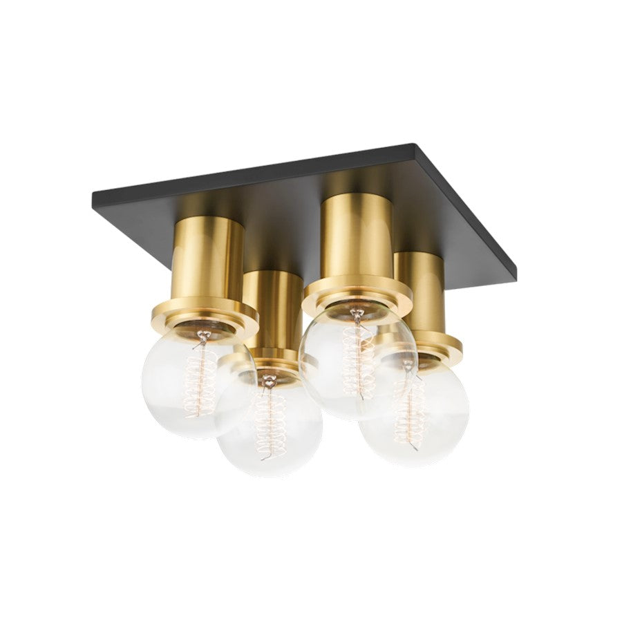 Mitzi Brandi 4 Light Flush Mount, Aged Brass/Soft Black - H526504-AGB-SBK