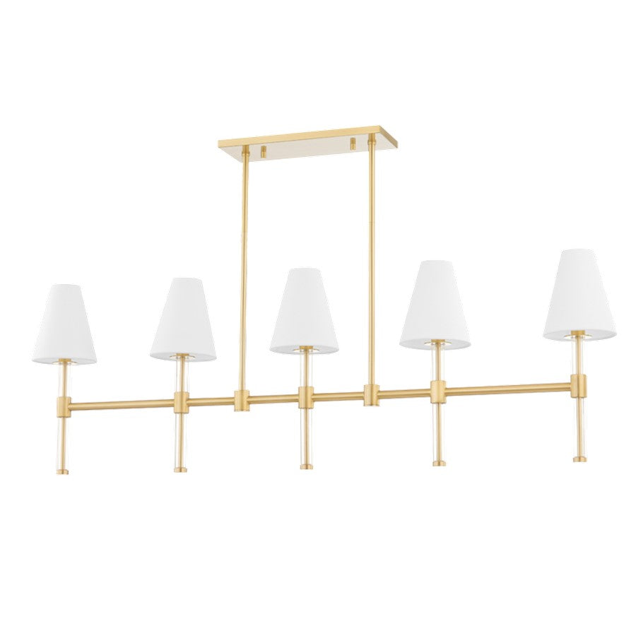 Mitzi Janelle 5 Light Linear Island, Aged Brass/White - H630905-AGB