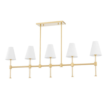 Mitzi Janelle 5 Light Linear Island, Aged Brass/White - H630905-AGB