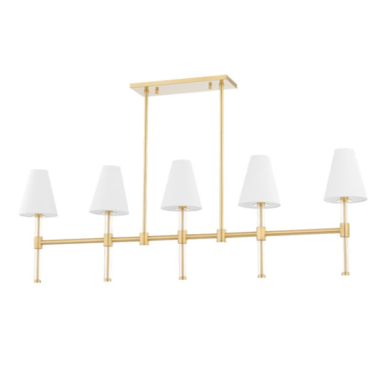 Mitzi Janelle 5 Light Linear Island, Aged Brass/White - H630905-AGB