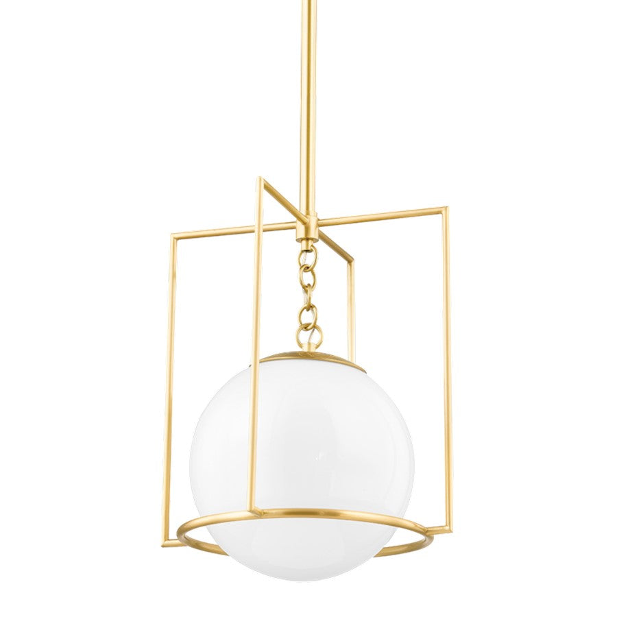 Mitzi Frankie 1 Light 15" Pendant, Aged Brass/White - H648701S-AGB