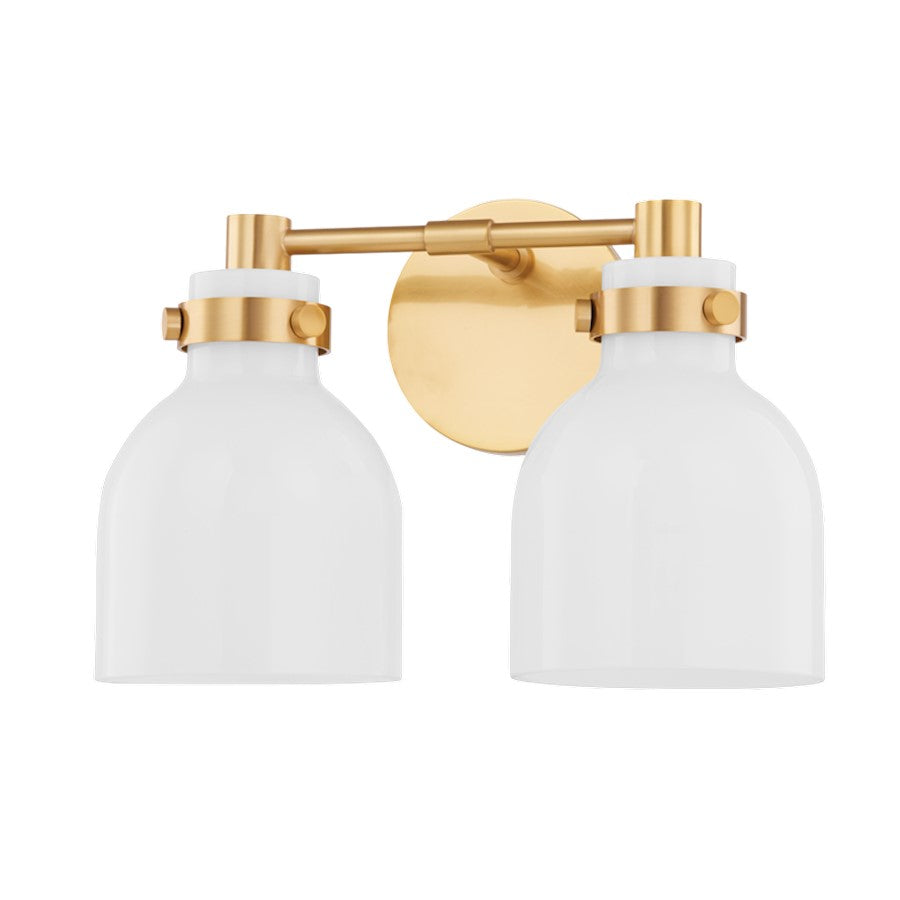 Mitzi Elli 2 Light Bath Vanity, Aged Brass/Shiny Opal - H649302-AGB