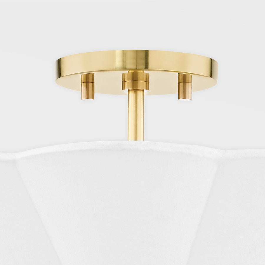 Mitzi Alana 3 Light Semi Flush Mount, Aged Brass/White