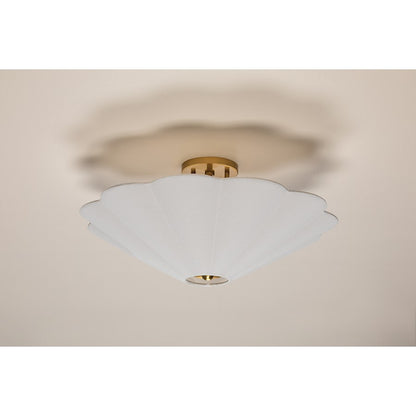 Mitzi Alana 3 Light Semi Flush Mount, Aged Brass/White