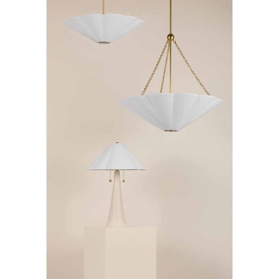 3 Light Pendant, Aged Brass/White