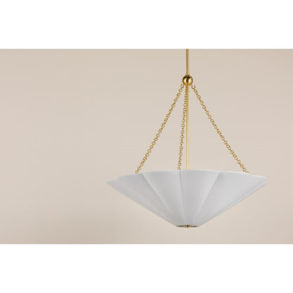 3 Light Pendant, Aged Brass/White