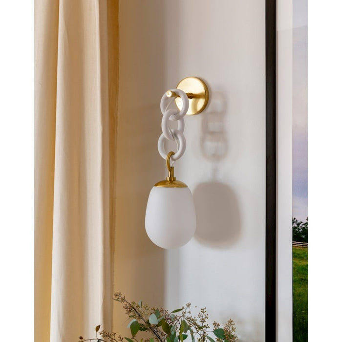 Mitzi Marina 1 Light Wall Sconce, Aged Brass/White Combo