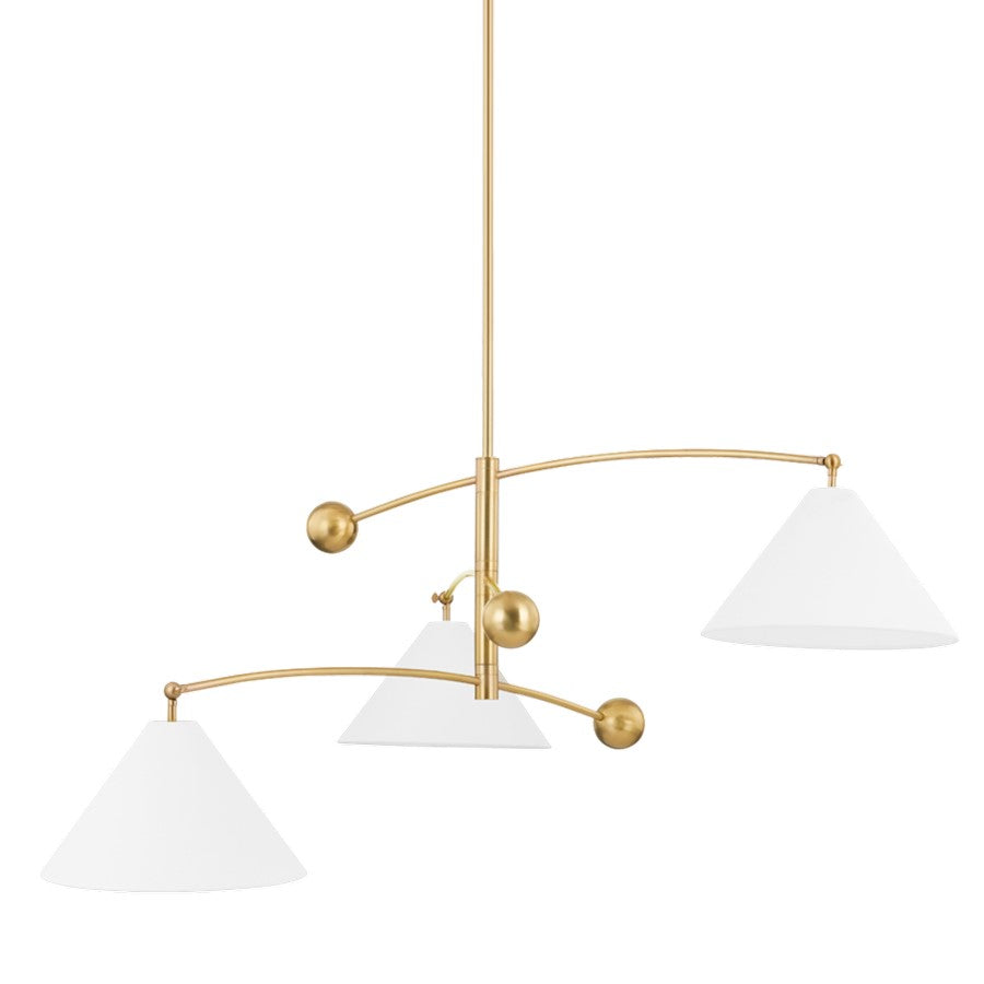 Mitzi Birdie 3 Light Chandelier, Aged Brass/White - H696803-AGB