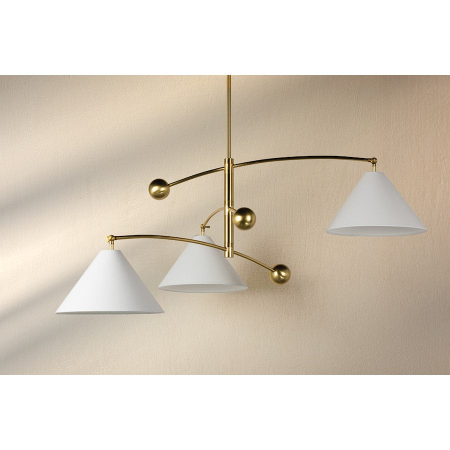 3 Light Chandelier, Aged Brass