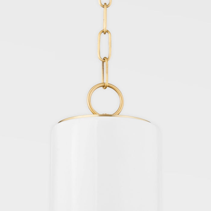 Mitzi Jean 1 Light Pendant, Aged Brass/White