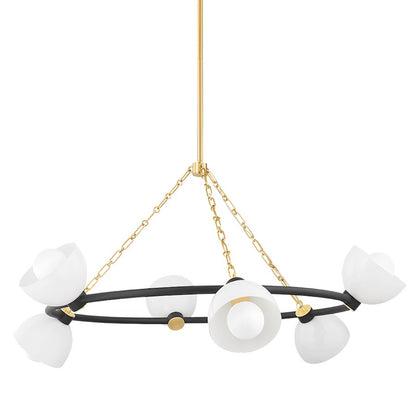 6 Light Chandelier, Aged Brass