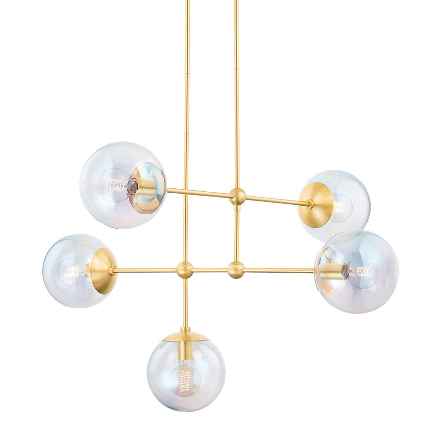 5 Light Chandelier, Aged Brass