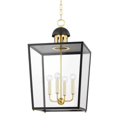 Mitzi June 4 Light 28" Lantern, Aged Brass/Black - H737704L-AGB-SBK