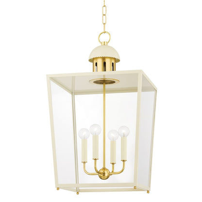 Mitzi June 4 Light 28" Lantern, Aged Brass/Cream - H737704L-AGB-SCR