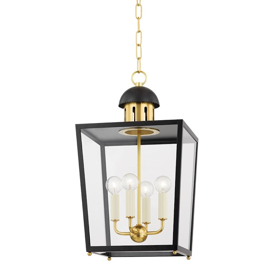 Mitzi June 4 Light 22" Lantern, Aged Brass/Black - H737704S-AGB-SBK