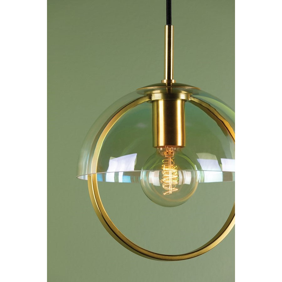 1 Light Pendant, Aged Brass/Clear