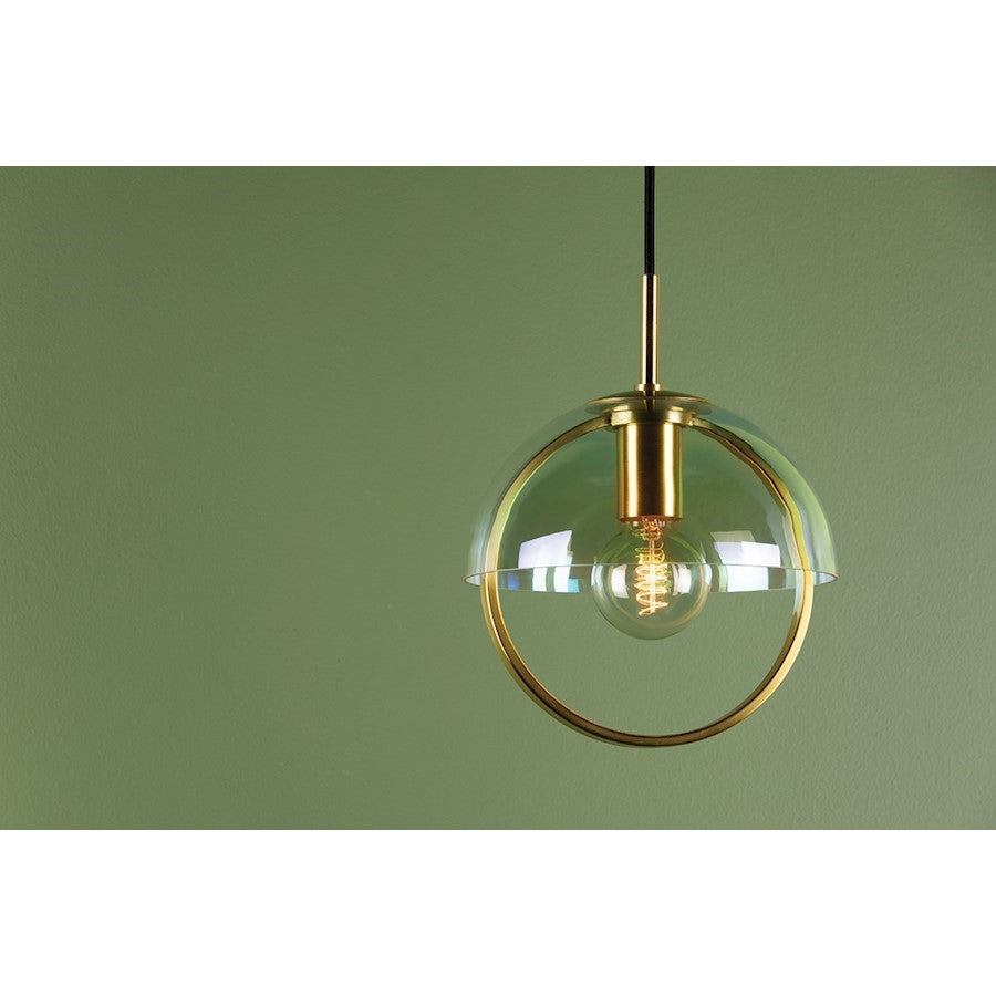 1 Light Pendant, Aged Brass/Clear