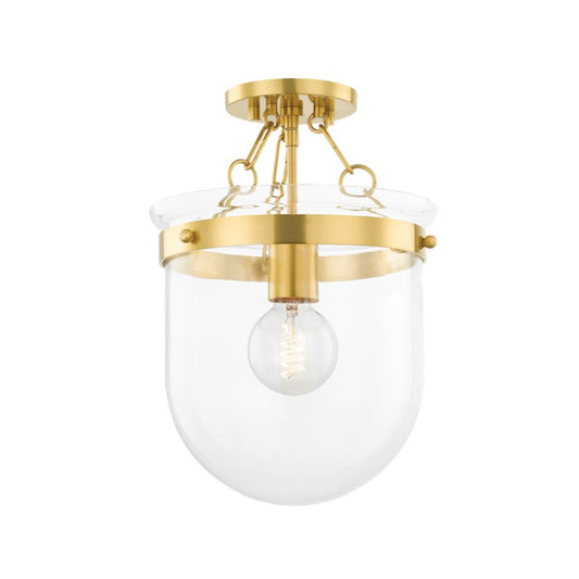 Mitzi Dunbar 1 Light Semi Flush Mount, Aged Brass/Clear - H763601-AGB