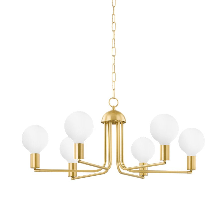 6 Light Chandelier, Aged Brass