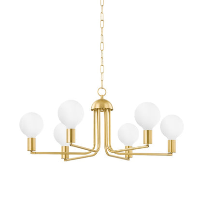 6 Light Chandelier, Aged Brass