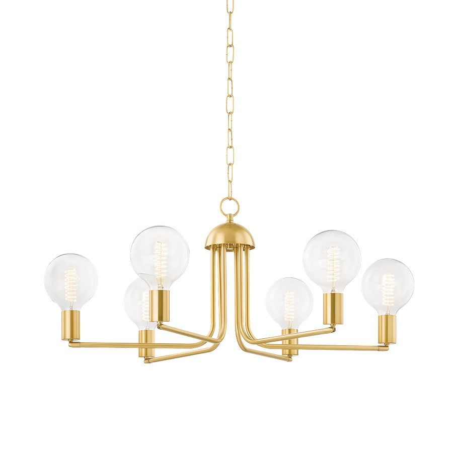 6 Light Chandelier, Aged Brass