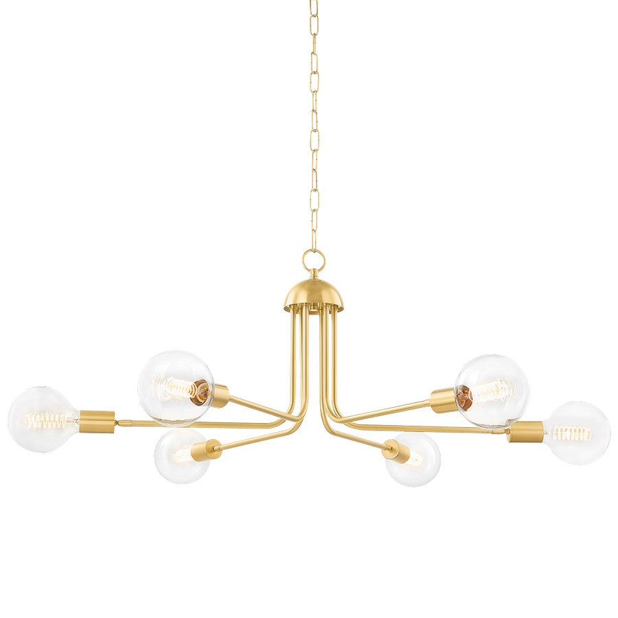 6 Light Chandelier, Aged Brass