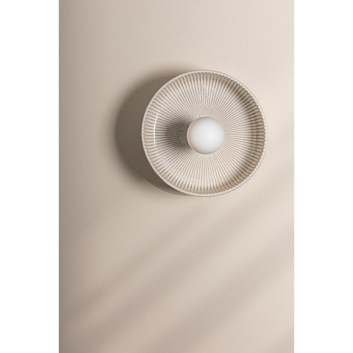 Mitzi Ray 1 Light Flush Mount, Brass/Ceramic White/White