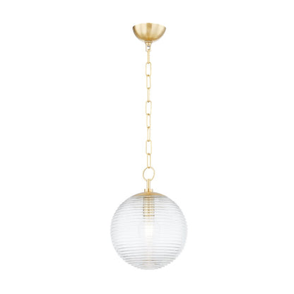 1 Light Pendant, Aged Brass/Clear