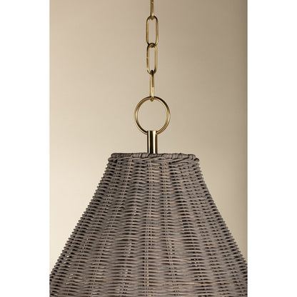 1 Light Pendant, Aged Brass/Gray