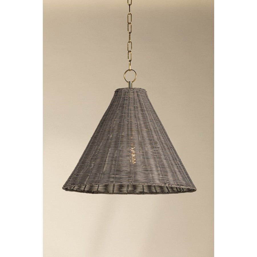 1 Light Pendant, Aged Brass/Gray