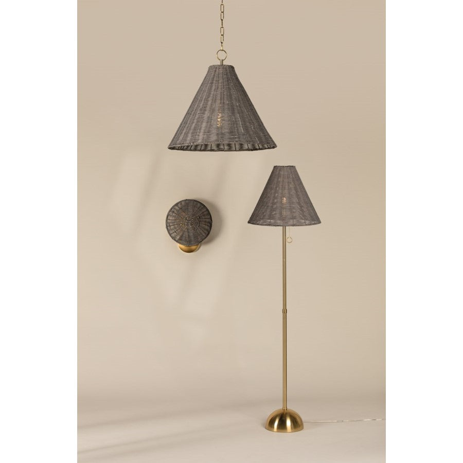 1 Light Pendant, Aged Brass/Gray