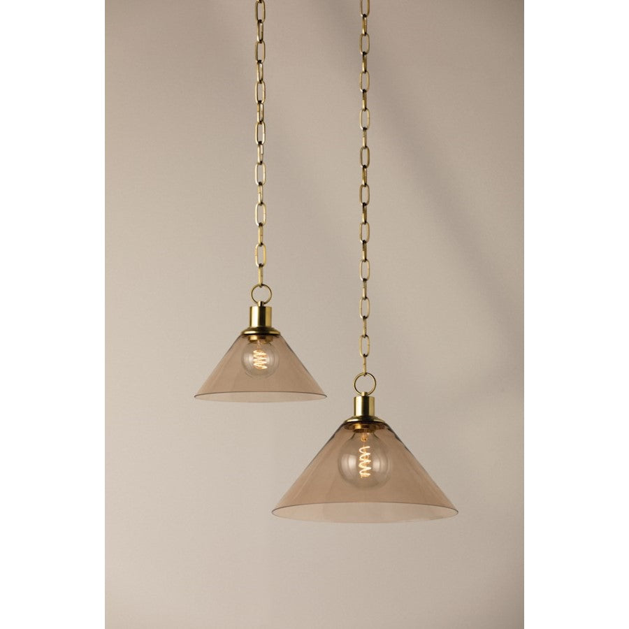 1 Light Pendant, Aged Brass/Taupe