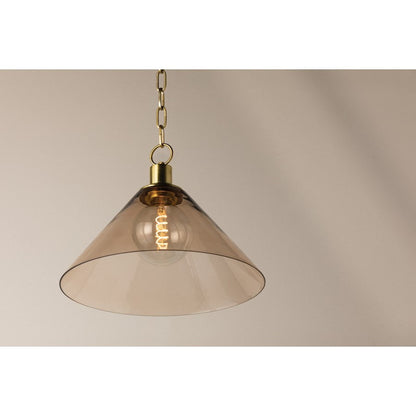 1 Light Pendant, Aged Brass/Taupe