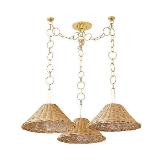 Mitzi Dalia 3 Light Chandelier, Aged Brass/Natural - H831803-AGB