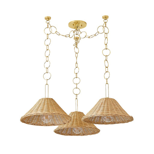 Mitzi Dalia 3 Light Chandelier, Aged Brass/Natural - H831803-AGB