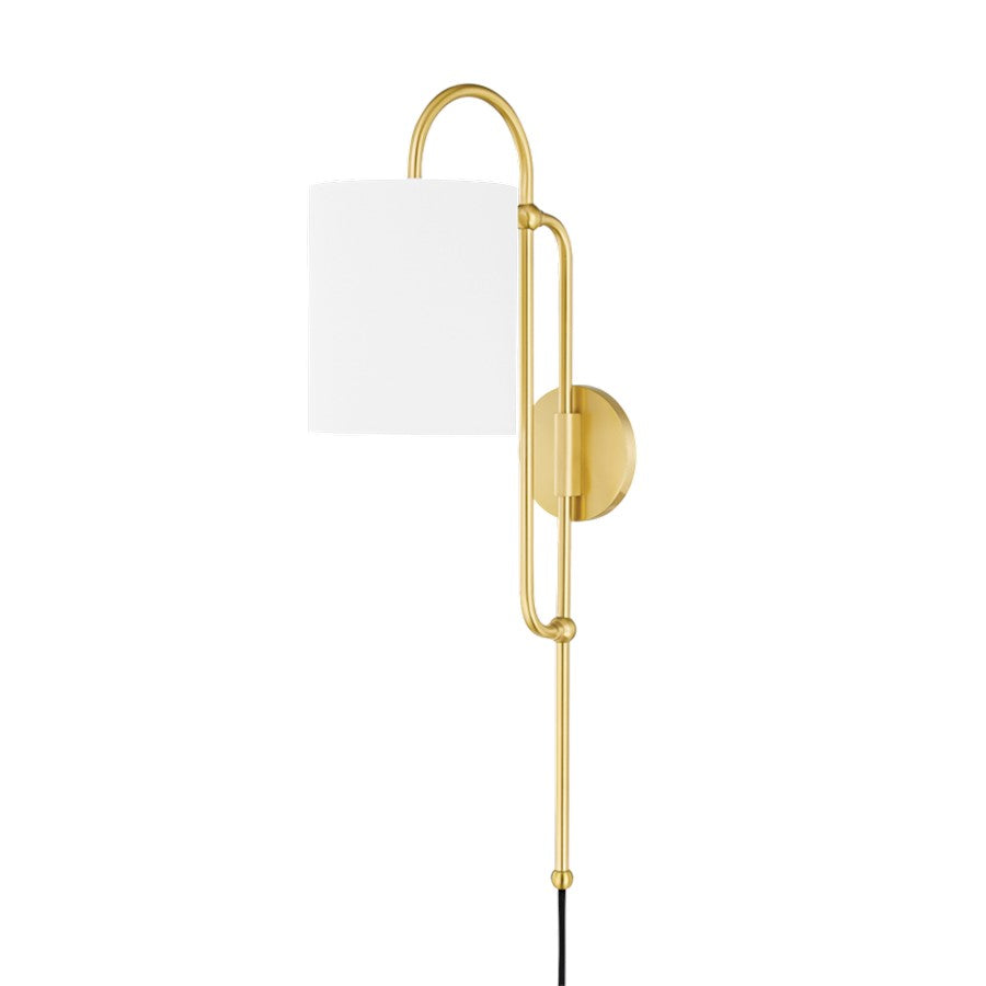 Mitzi Caroline 1 Light Plug-in Sconce, Aged Brass/White - HL641201-AGB