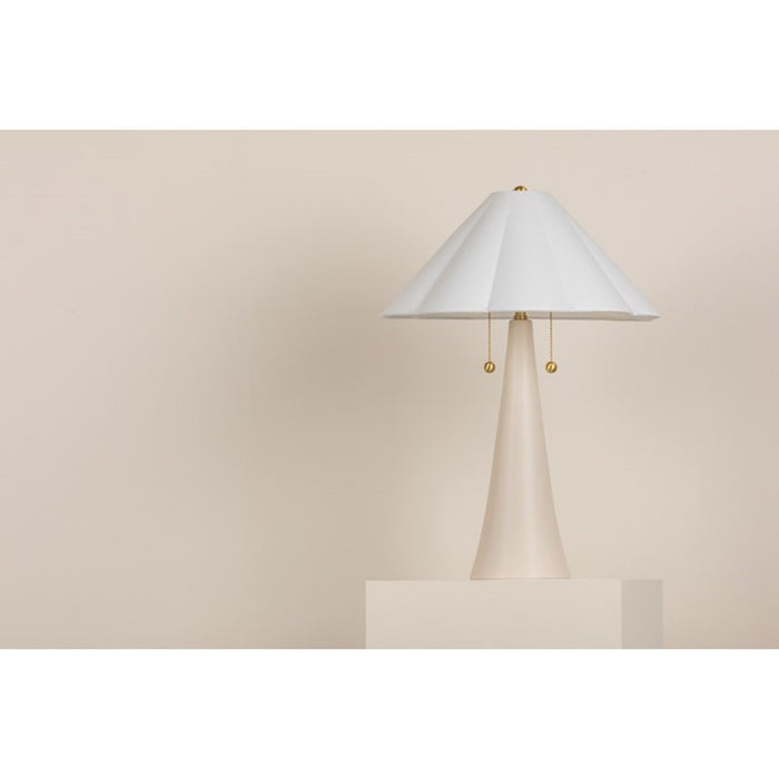 Mitzi Alana 2 Light Table Lamp, Aged Brass/White