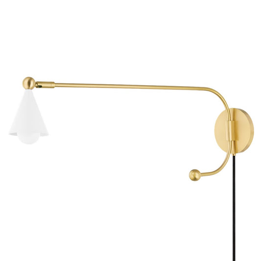 Mitzi Hikari 1 Light Portable Wall Sconce, Brass/White - HL681201-AGB-SWH