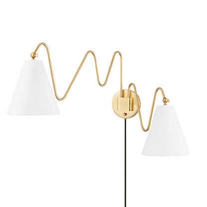 Mitzi Onda 2 Light Plug-in Sconce, Aged Brass/White - HL699102-AGB