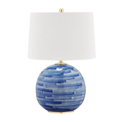 Hudson Valley Laurel 1 Light Table Lamp, Brass/Blue/White Shade - L1380-AGB-BL