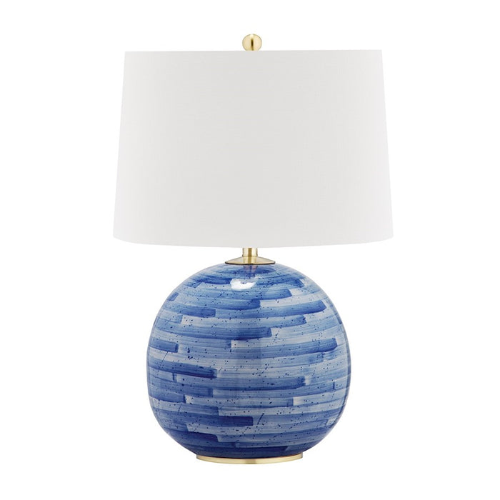 Hudson Valley Laurel 1 Light Table Lamp, Brass/Blue/White Shade - L1380-AGB-BL