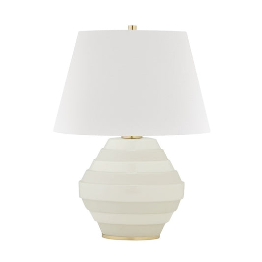 Hudson Valley Calverton 1 Light Table Lamp, Brass/Off White/White - L1382-AGB-WH