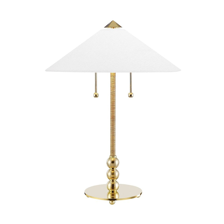 Hudson Valley Flare 2 Light Table Lamp, Brass/White Belgian Linen - L1395-AGB