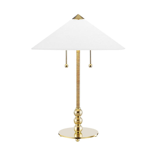 Hudson Valley Flare 2 Light Table Lamp, Brass/White Belgian Linen - L1395-AGB