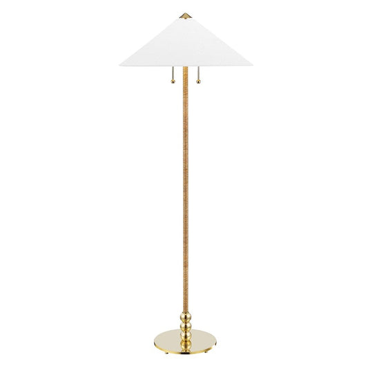 Hudson Valley Flare 2 Light Floor Lamp, Brass/White Belgian Linen - L1399-AGB