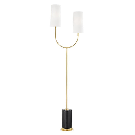 Hudson Valley Vesper 2 Light Floor Lamp, Brass/Black/White Linen - L1407-AGB