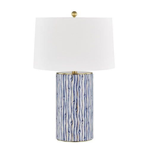 Hudson Valley Bohemia 1 Light Table Lamp, Gold/Blue/White Linen - L1446-GL-BL